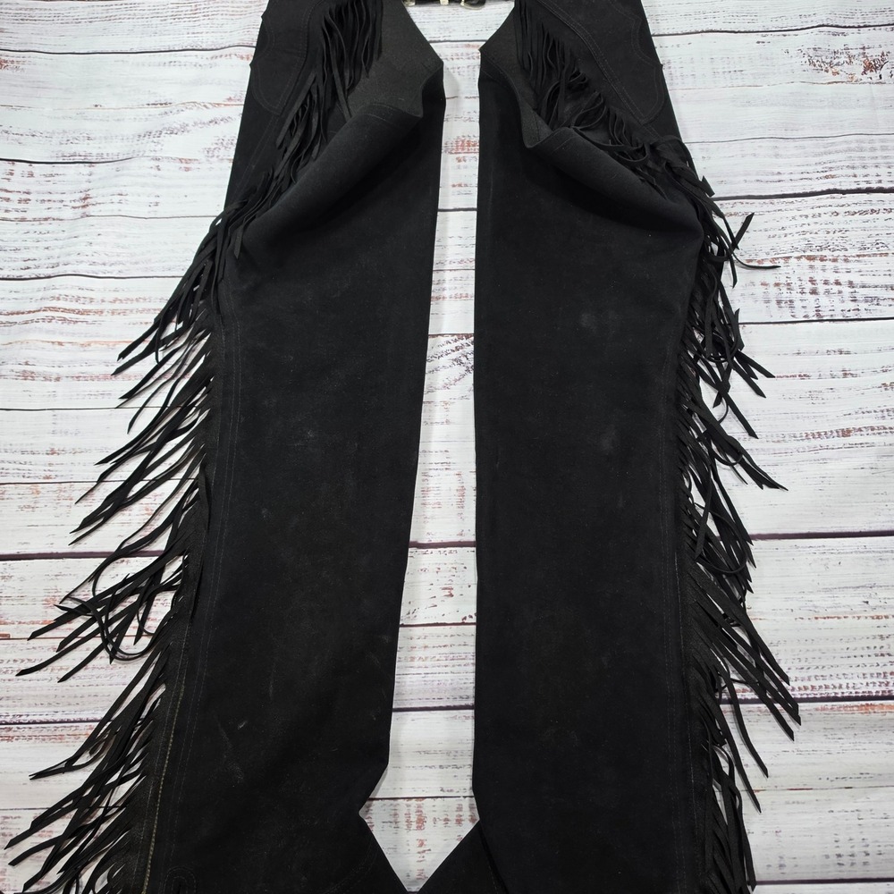 Hobby Horse Show Chaps Womens Medium Black Good Ultrasuede Fringe Western Riding